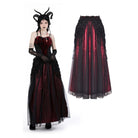 Darkinlove Women's Gothic Floral Tassel Mesh Splice Skirt