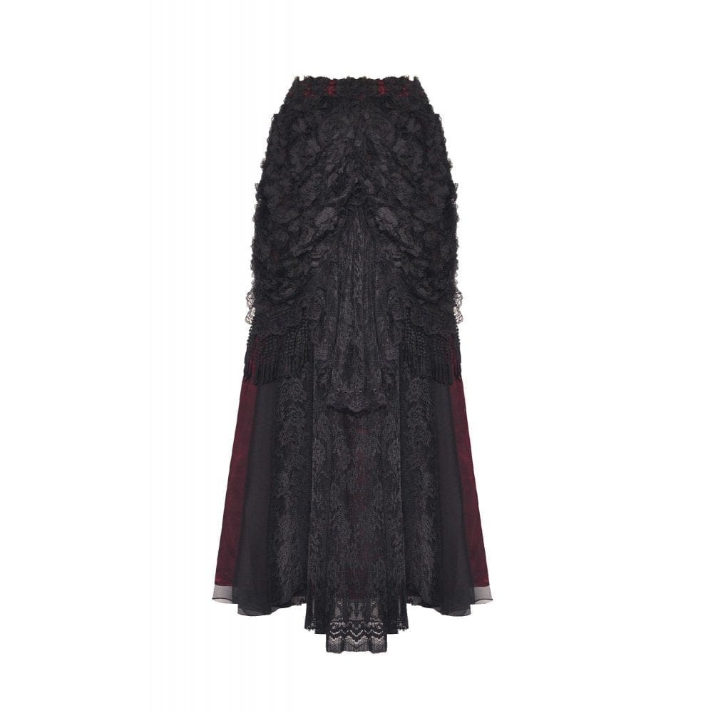 Darkinlove Women's Gothic Floral Tassel Mesh Splice Skirt
