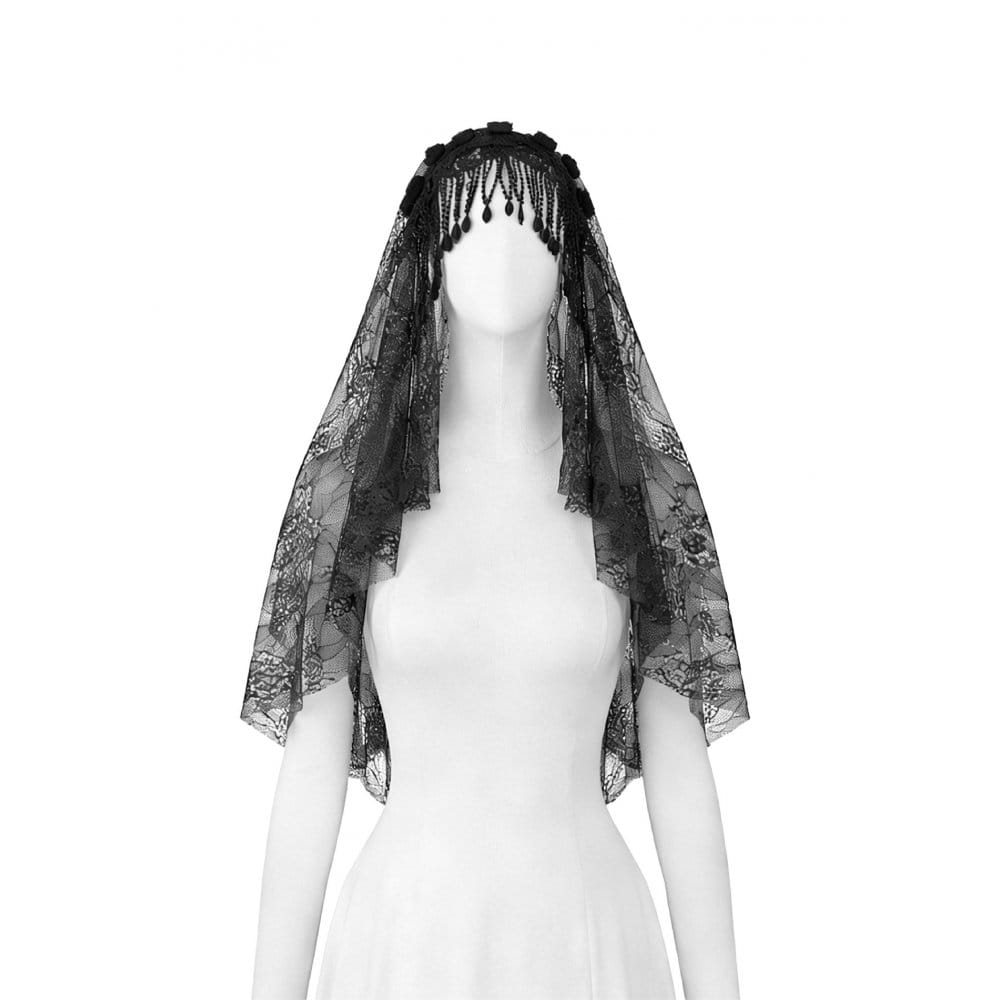 Darkinlove Women's Gothic Floral Tassels Mesh Veil