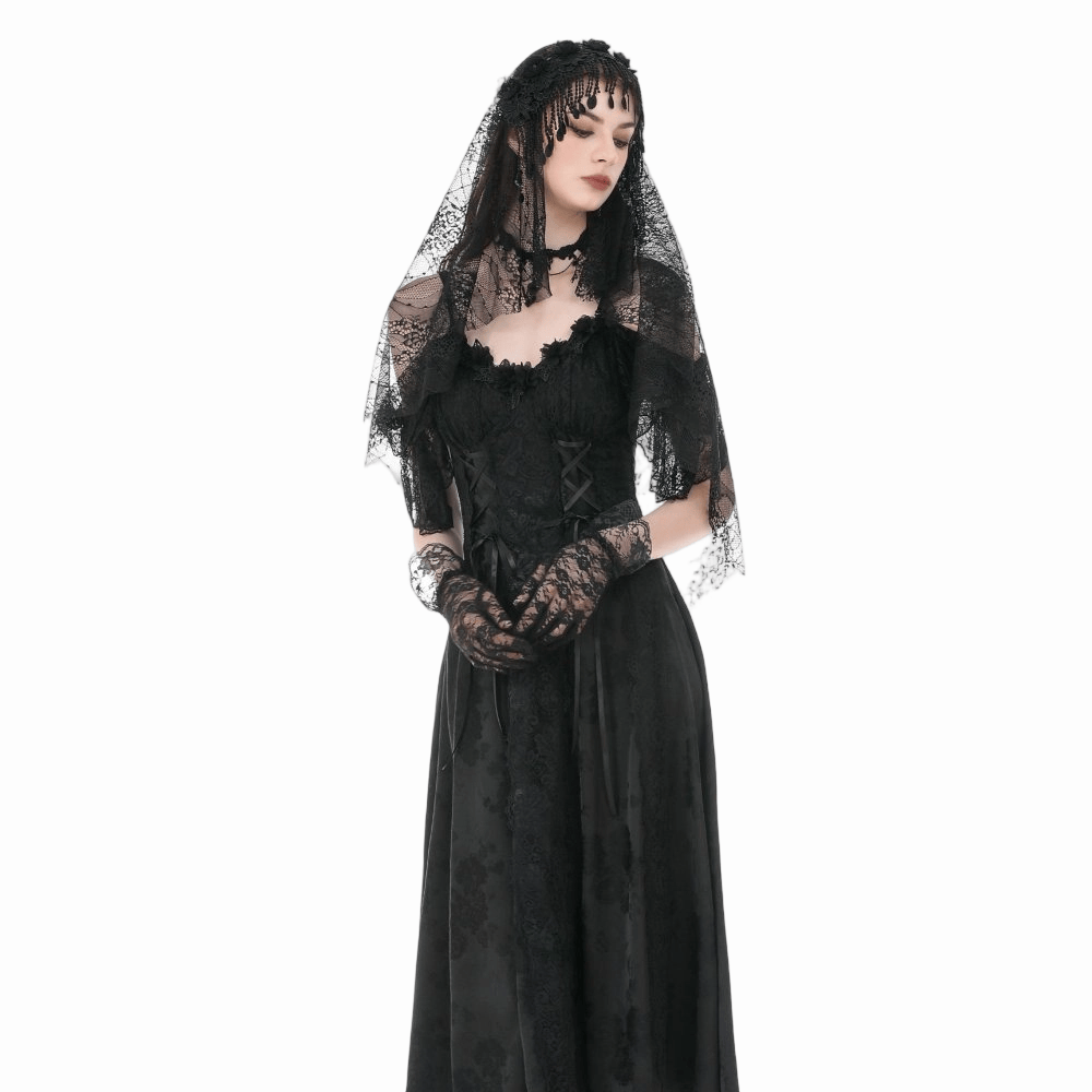 Darkinlove Women's Gothic Floral Tassels Mesh Veil