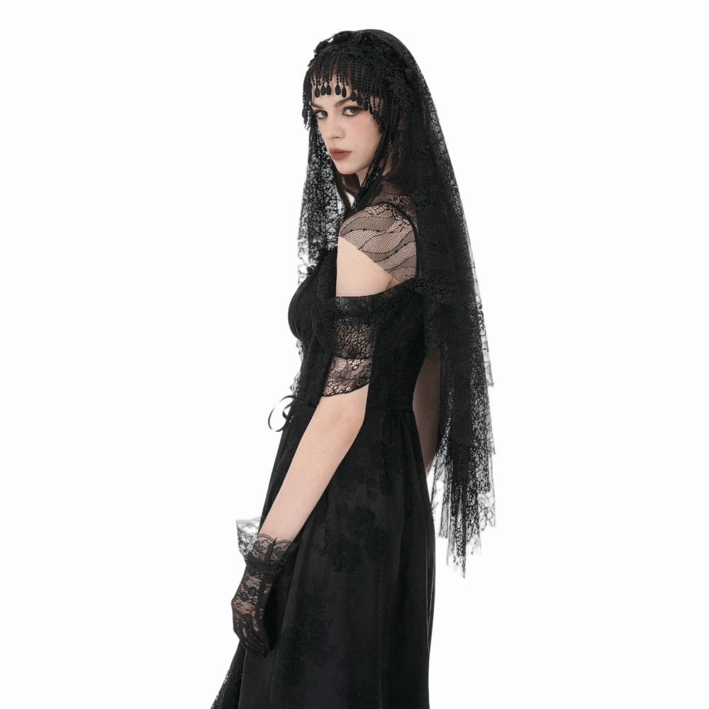 Darkinlove Women's Gothic Floral Tassels Mesh Veil