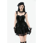 Darkinlove Women's Gothic Flower Embroidered Multilayer Lace Velet Slip Dress