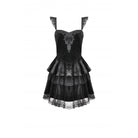 Darkinlove Women's Gothic Flower Embroidered Multilayer Lace Velet Slip Dress