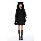 Darkinlove Women's Gothic Fluffy Splice Woolen Coat with Cat Ear Hood