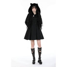 Darkinlove Women's Gothic Fluffy Splice Woolen Coat with Cat Ear Hood