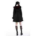 Darkinlove Women's Gothic Fluffy Splice Woolen Coat with Cat Ear Hood