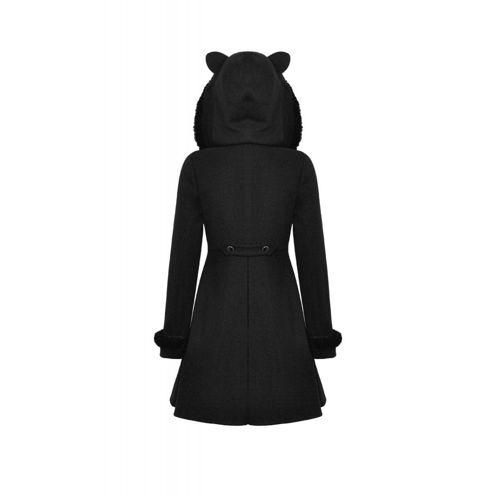 Darkinlove Women's Gothic Fluffy Splice Woolen Coat with Cat Ear Hood