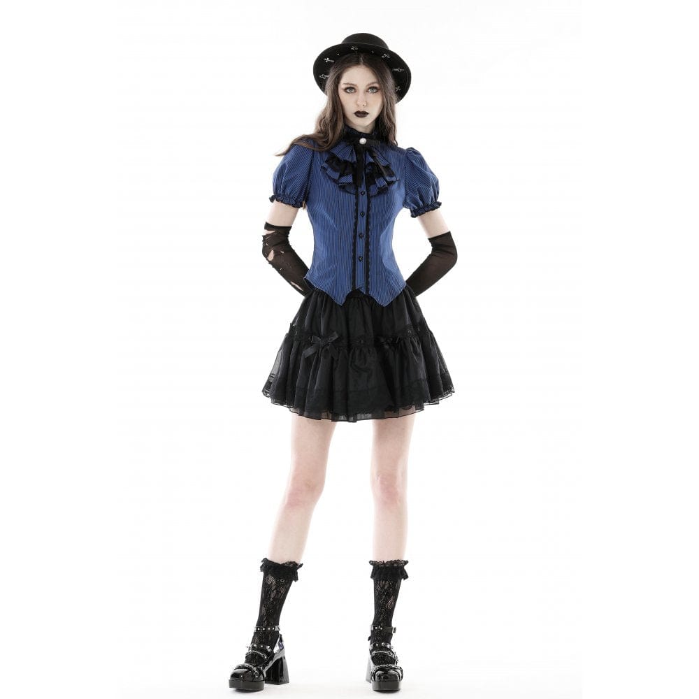 Darkinlove Women's Gothic Frilly Collar Striped Shirt