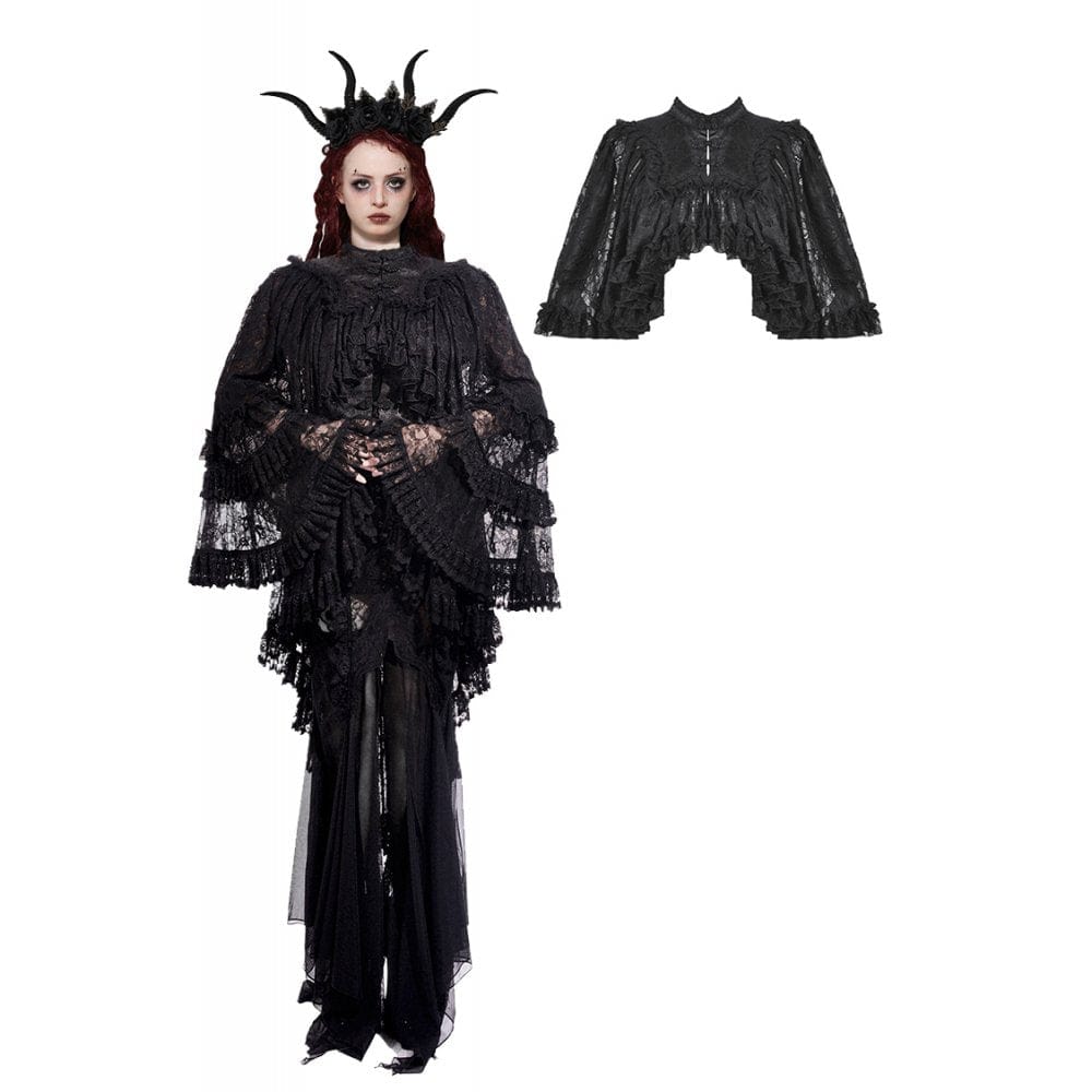 Darkinlove Women's Gothic Frog Ruffled Lace Cape