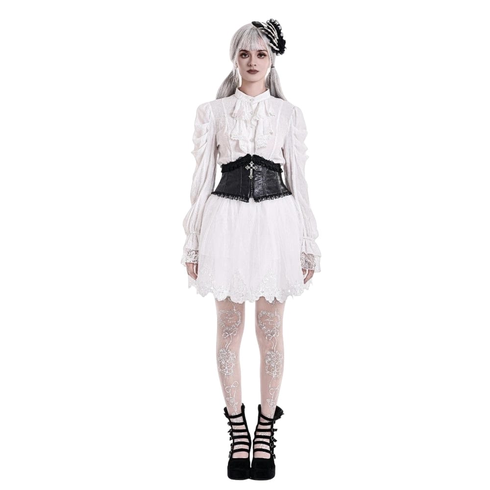 Darkinlove Women's Gothic Guipure Lace Hem Layered Mesh Mini Skirt