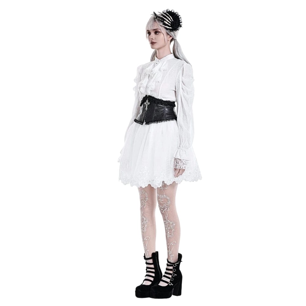 Darkinlove Women's Gothic Guipure Lace Hem Layered Mesh Mini Skirt