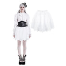 Darkinlove Women's Gothic Guipure Lace Hem Layered Mesh Mini Skirt