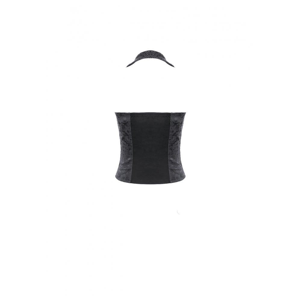 Darkinlove Women's Gothic Halter Lapel Zipper Jacquard Vest