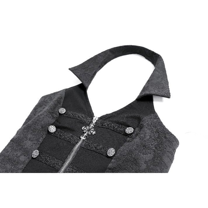 Darkinlove Women's Gothic Halter Lapel Zipper Jacquard Vest