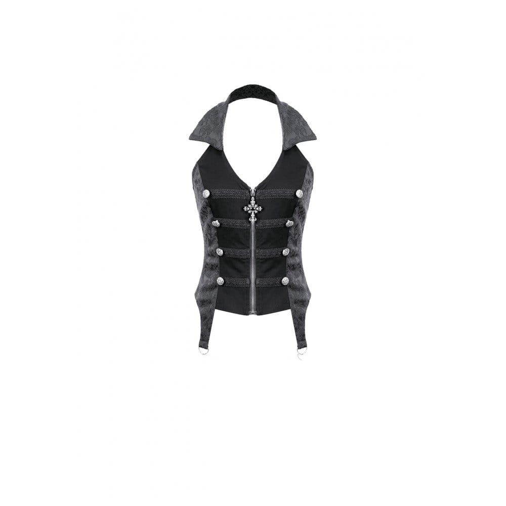 Darkinlove Women's Gothic Halter Lapel Zipper Jacquard Vest