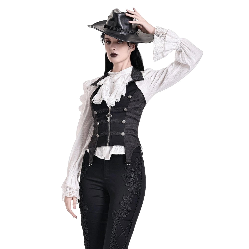 Darkinlove Women's Gothic Halter Lapel Zipper Jacquard Vest