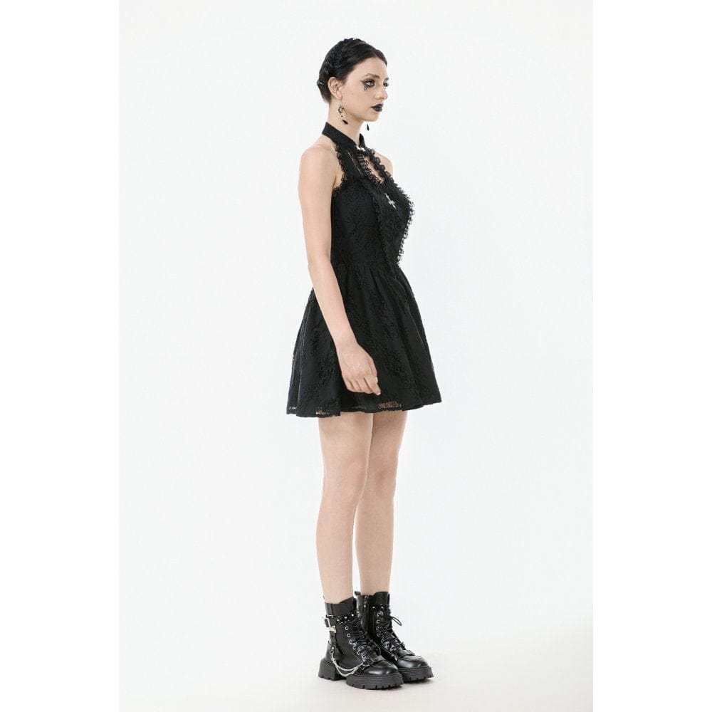 Darkinlove Women's Gothic Halterneck Lace Short Dress