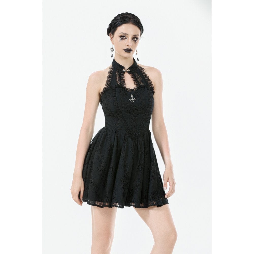 Darkinlove Women's Gothic Halterneck Lace Short Dress
