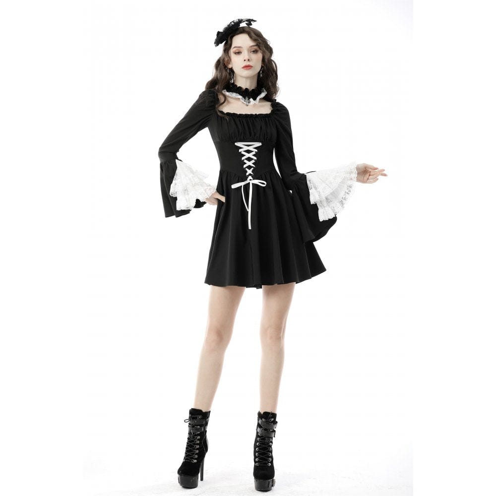 Darkinlove Women's Gothic Halterneck Puff Sleeved Lacing-up Doll Dress