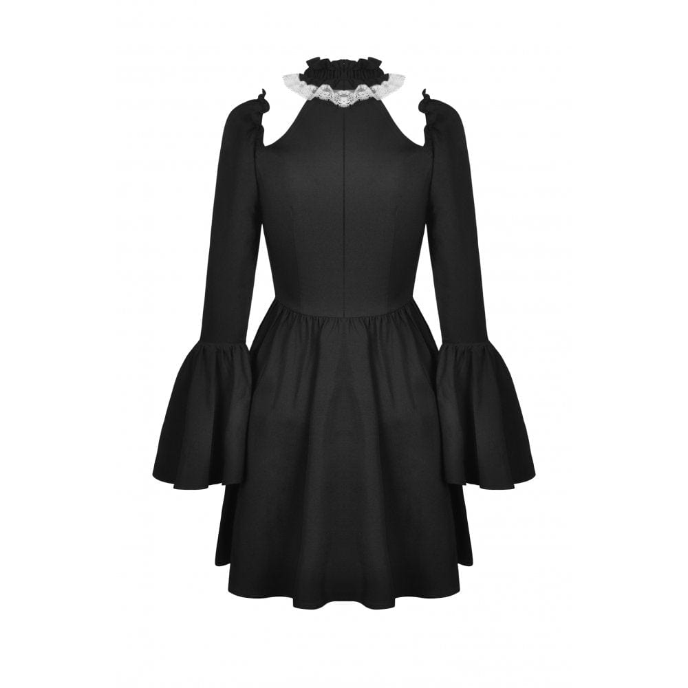 Darkinlove Women's Gothic Halterneck Puff Sleeved Lacing-up Doll Dress