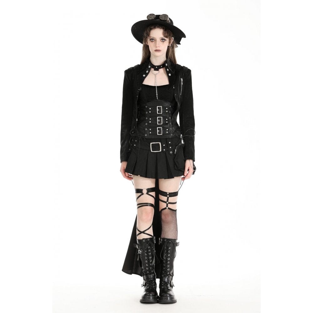 Darkinlove Women's Gothic High/Low Faux Leather Splice Jacket