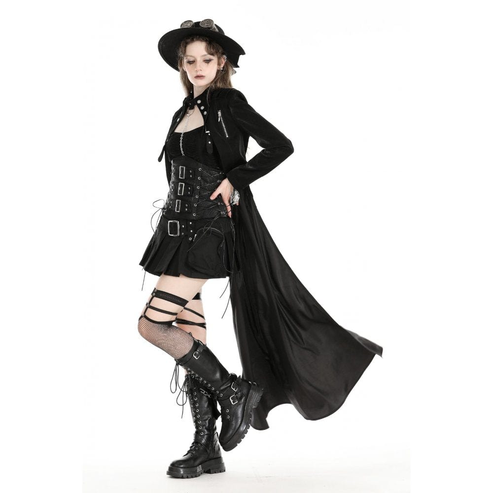 Darkinlove Women's Gothic High/Low Faux Leather Splice Jacket