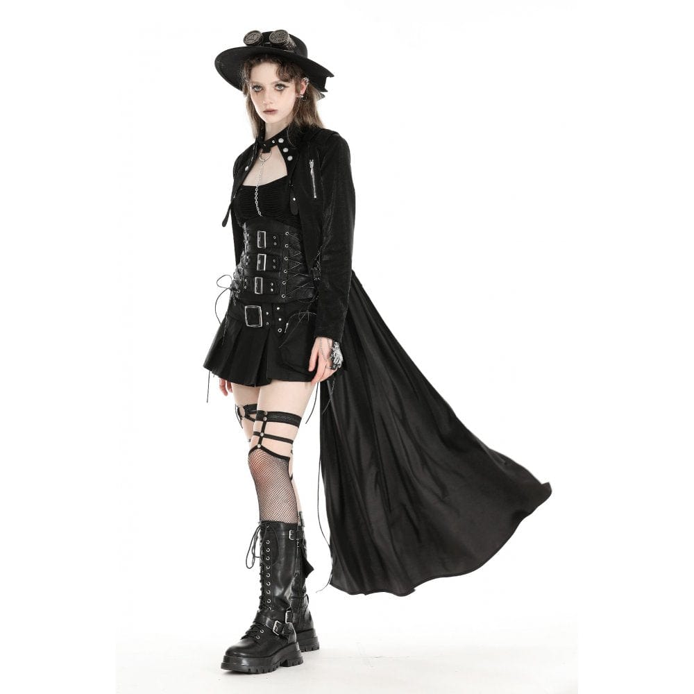 Darkinlove Women's Gothic High/Low Faux Leather Splice Jacket