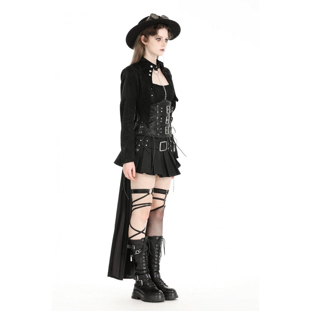 Darkinlove Women's Gothic High/Low Faux Leather Splice Jacket