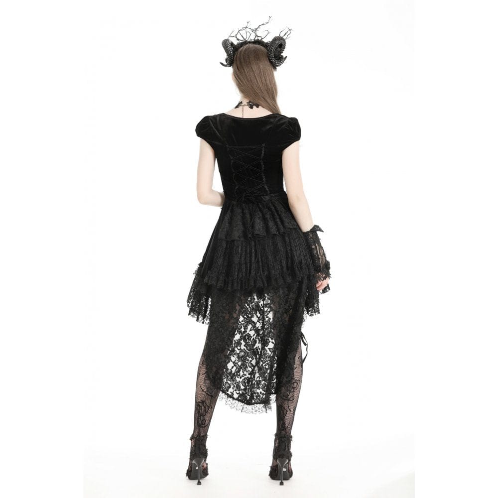 Darkinlove Women's Gothic High/Low Lace Splice Velvet Formal Dress