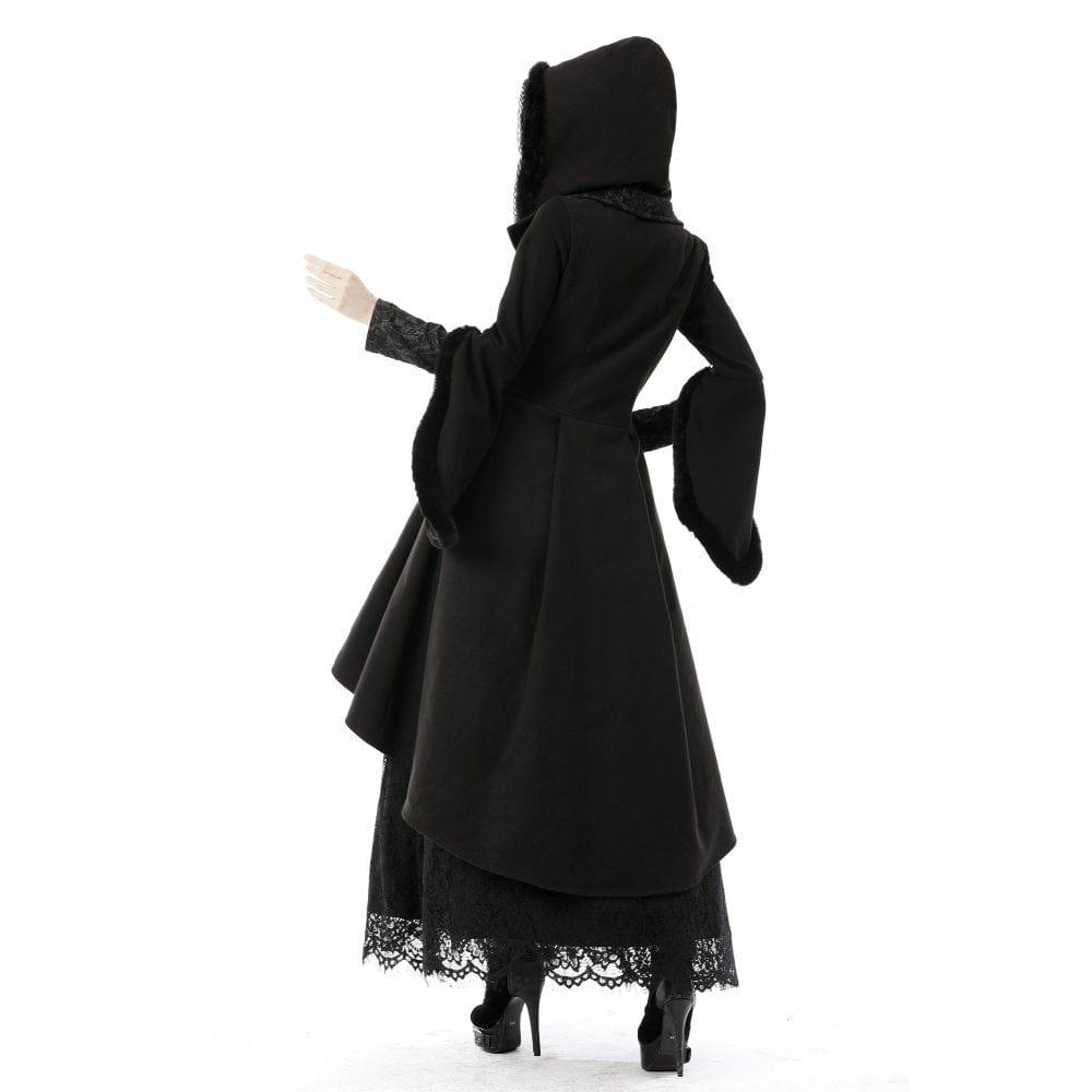 Darkinlove Women's Gothic High/Low Woolen Dovetail Coat with Hood