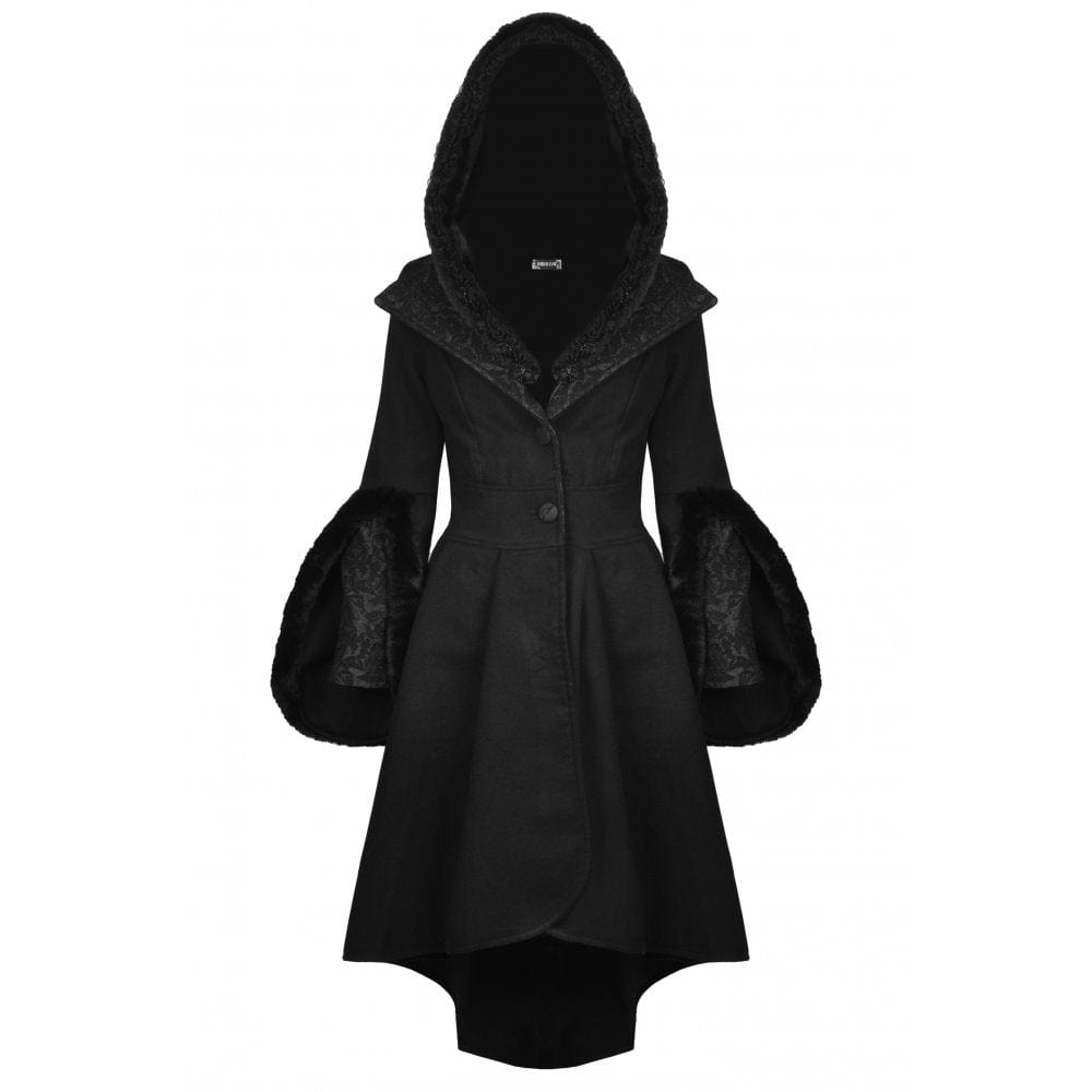 Darkinlove Women's Gothic High/Low Woolen Dovetail Coat with Hood