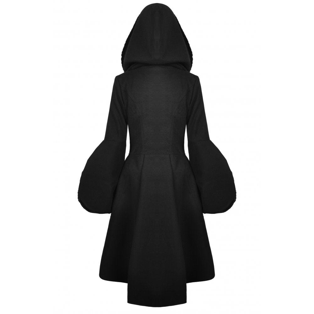 Darkinlove Women's Gothic High/Low Woolen Dovetail Coat with Hood