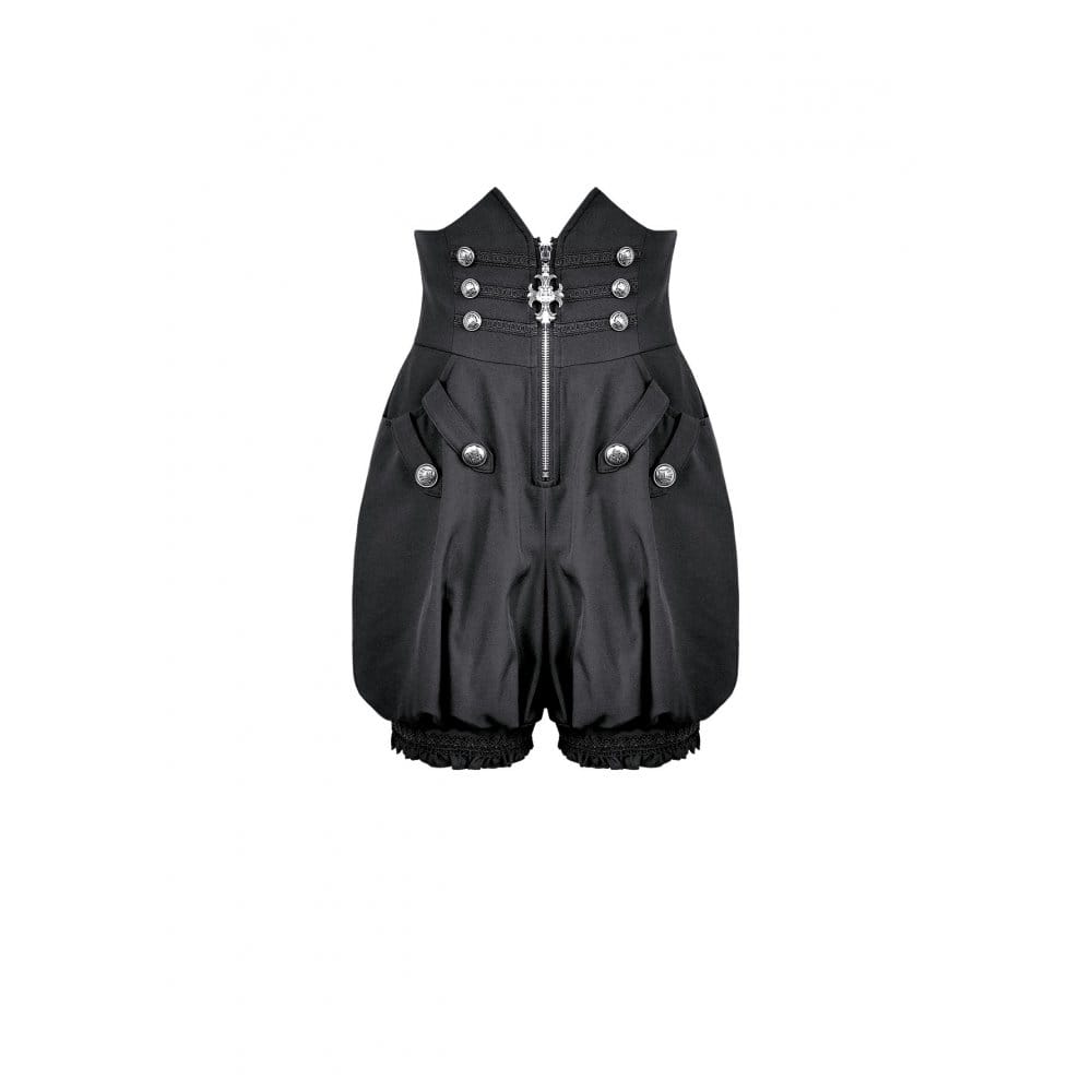 Darkinlove Women's Gothic High‑Waisted Cross Zipper Engraved Buttons Decor Pumpkin Shorts