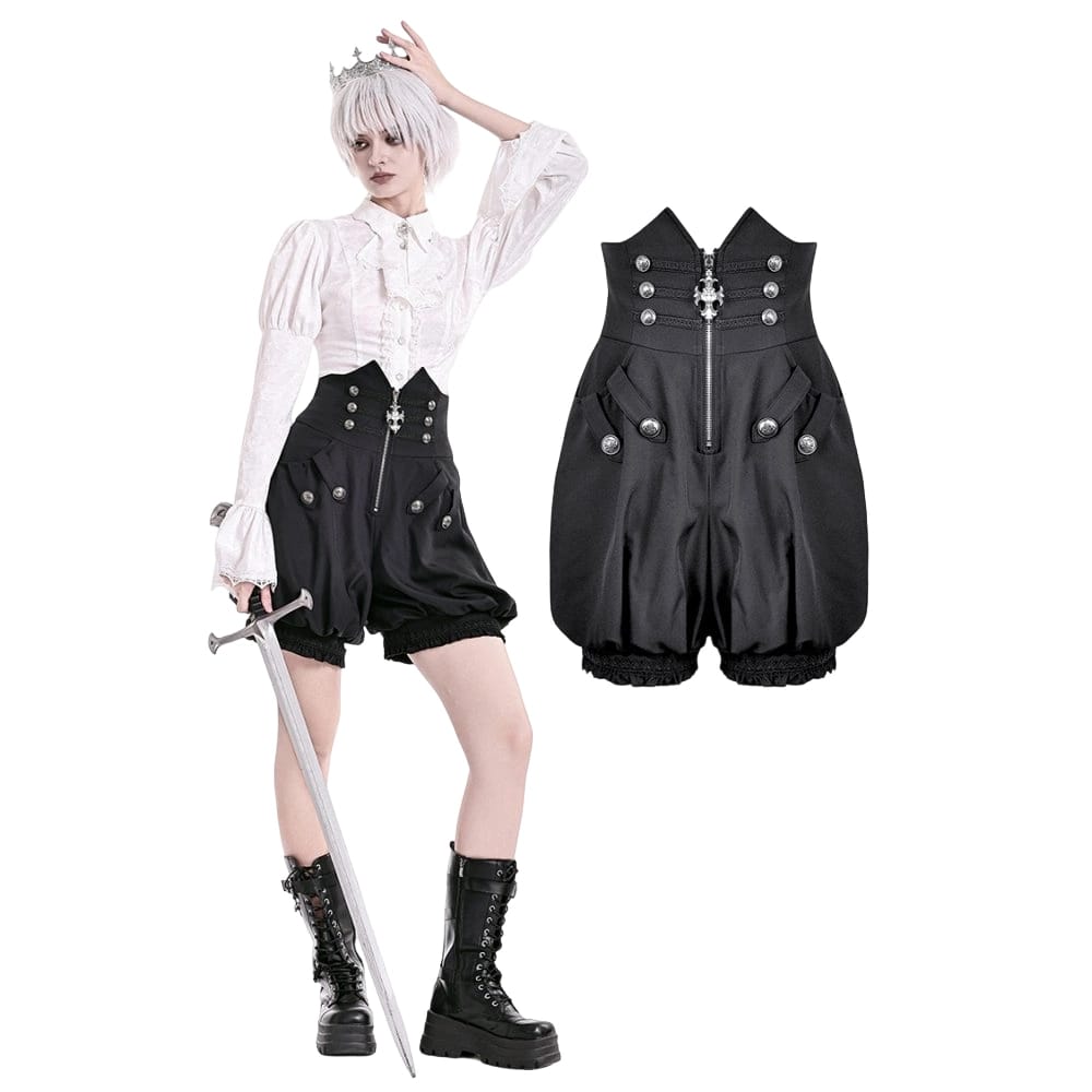 Darkinlove Women's Gothic High‑Waisted Cross Zipper Engraved Buttons Decor Pumpkin Shorts