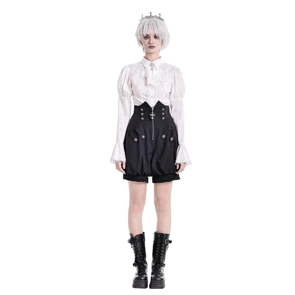 Darkinlove Women's Gothic High‑Waisted Cross Zipper Engraved Buttons Decor Pumpkin Shorts