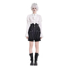 Darkinlove Women's Gothic High‑Waisted Cross Zipper Engraved Buttons Decor Pumpkin Shorts