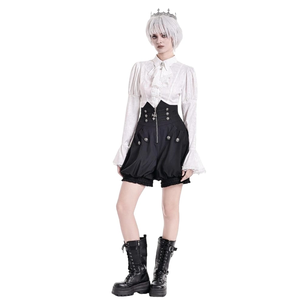 Darkinlove Women's Gothic High‑Waisted Cross Zipper Engraved Buttons Decor Pumpkin Shorts
