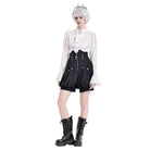 Darkinlove Women's Gothic High‑Waisted Cross Zipper Engraved Buttons Decor Pumpkin Shorts