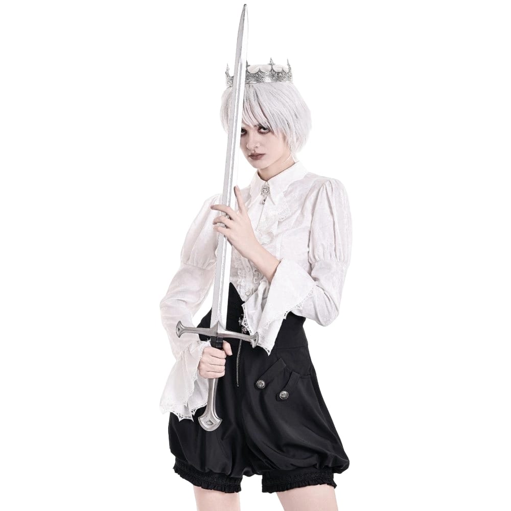 Darkinlove Women's Gothic High‑Waisted Cross Zipper Engraved Buttons Decor Pumpkin Shorts