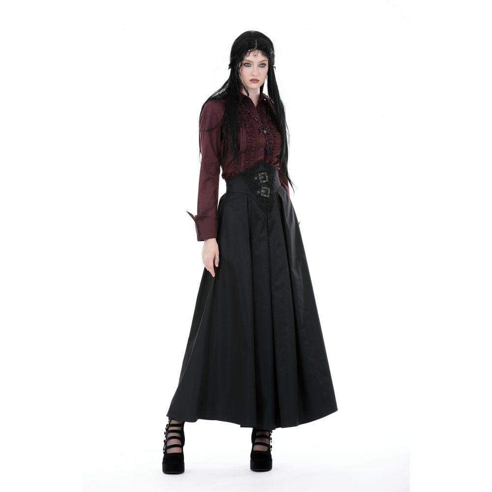 Darkinlove Women's Gothic High-waisted Pleated Long Skirt