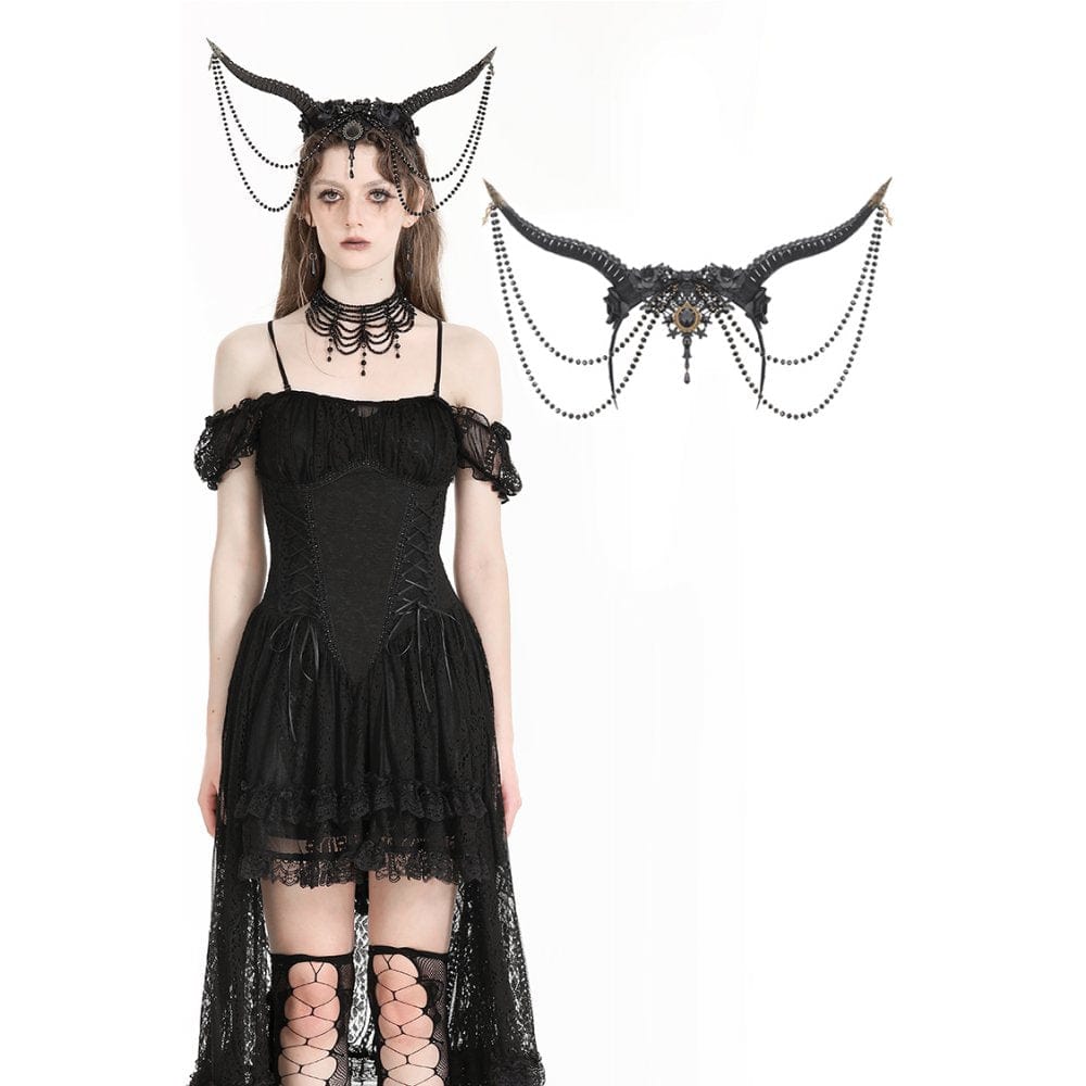 Darkinlove Women's Gothic Horned Beaded Halloween Headwear