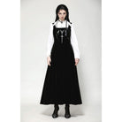 Darkinlove Women's Gothic Horned Embroidered Lace-up Velvet Slip Dress