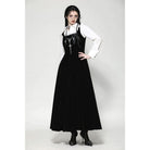 Darkinlove Women's Gothic Horned Embroidered Lace-up Velvet Slip Dress