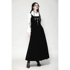 Darkinlove Women's Gothic Horned Embroidered Lace-up Velvet Slip Dress