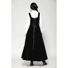 Darkinlove Women's Gothic Horned Embroidered Lace-up Velvet Slip Dress