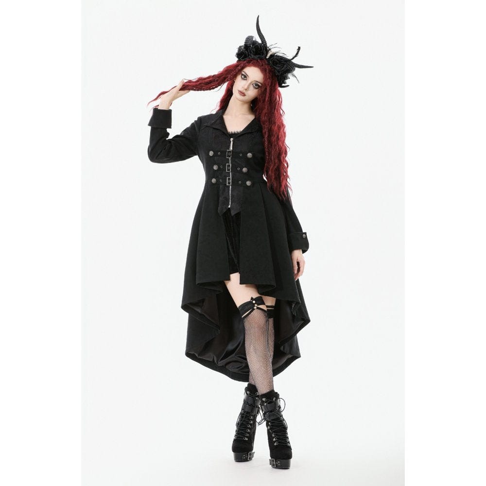 Darkinlove Women's Gothic Irregular Bouble-breasted Buckle-up Strap Coat