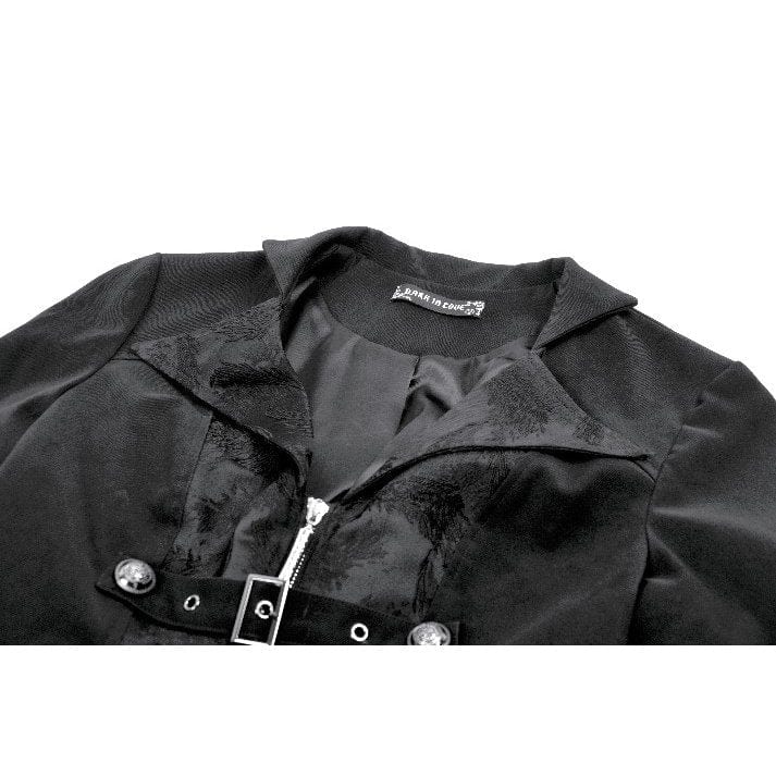 Darkinlove Women's Gothic Irregular Bouble-breasted Buckle-up Strap Coat