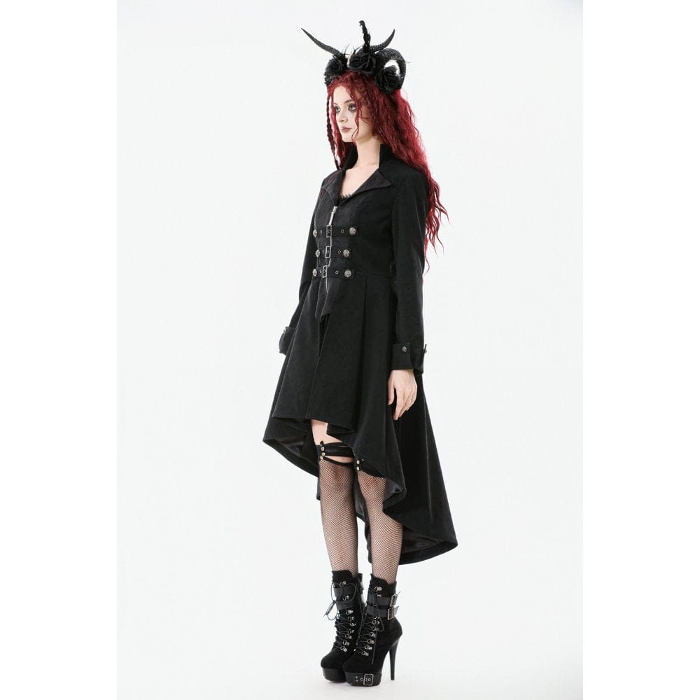 Darkinlove Women's Gothic Irregular Bouble-breasted Buckle-up Strap Coat