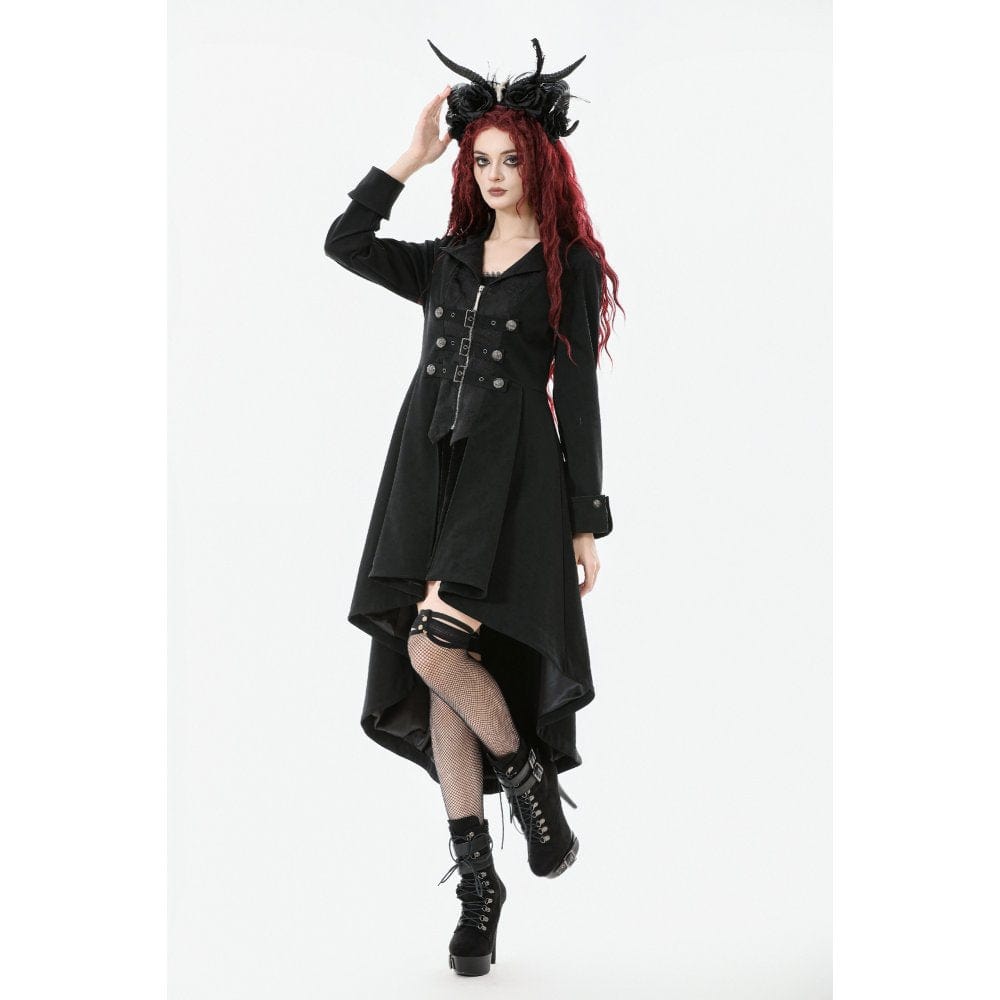Darkinlove Women's Gothic Irregular Bouble-breasted Buckle-up Strap Coat