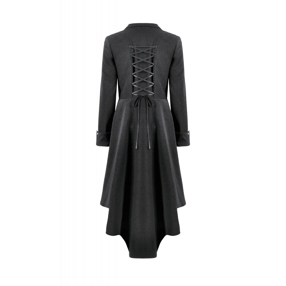 Darkinlove Women's Gothic Irregular Bouble-breasted Buckle-up Strap Coat